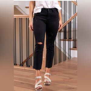 Flying Monkey Style Y1453 JET BLACK HIGH RISE CROP STRAIGHT Size 29 Made in USA